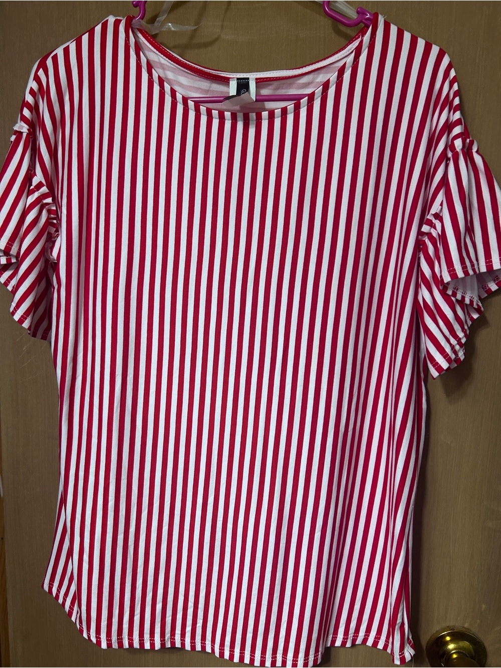 Women's Red & White Striped Short Sleeve Tee - Picture 2 of 5